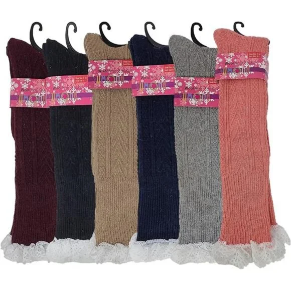 6 Pairs Women's Boot Socks Knee High Cable Knit Winter Wool Socks, Assorted